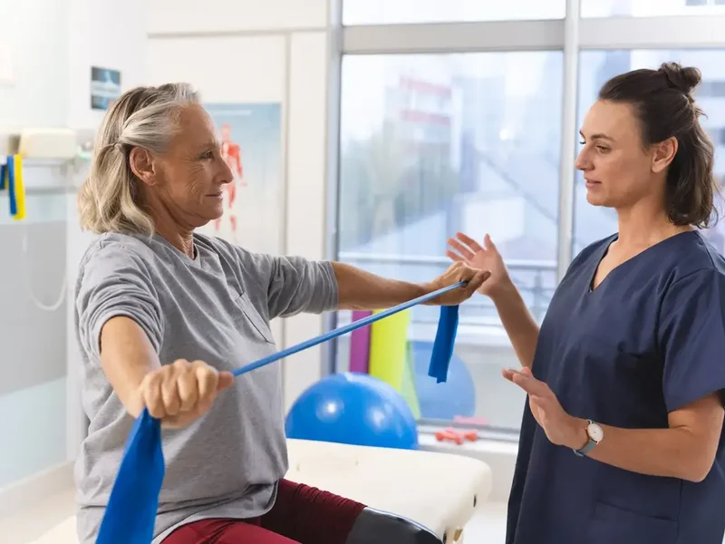Doctor of Physical Therapy guiding a patient through an LSVT BIG movement exercise
